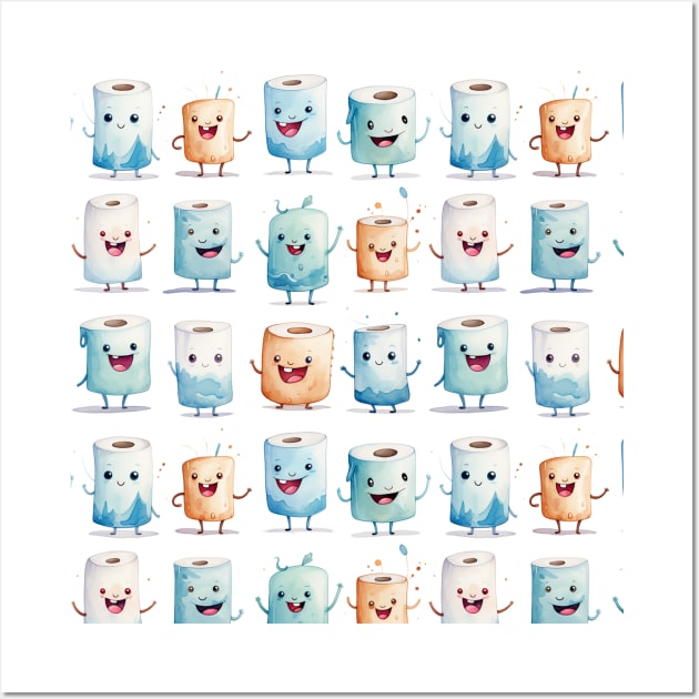 Funny Toilet Rolls Watercolor Pattern #1 Wall Art by RunAki